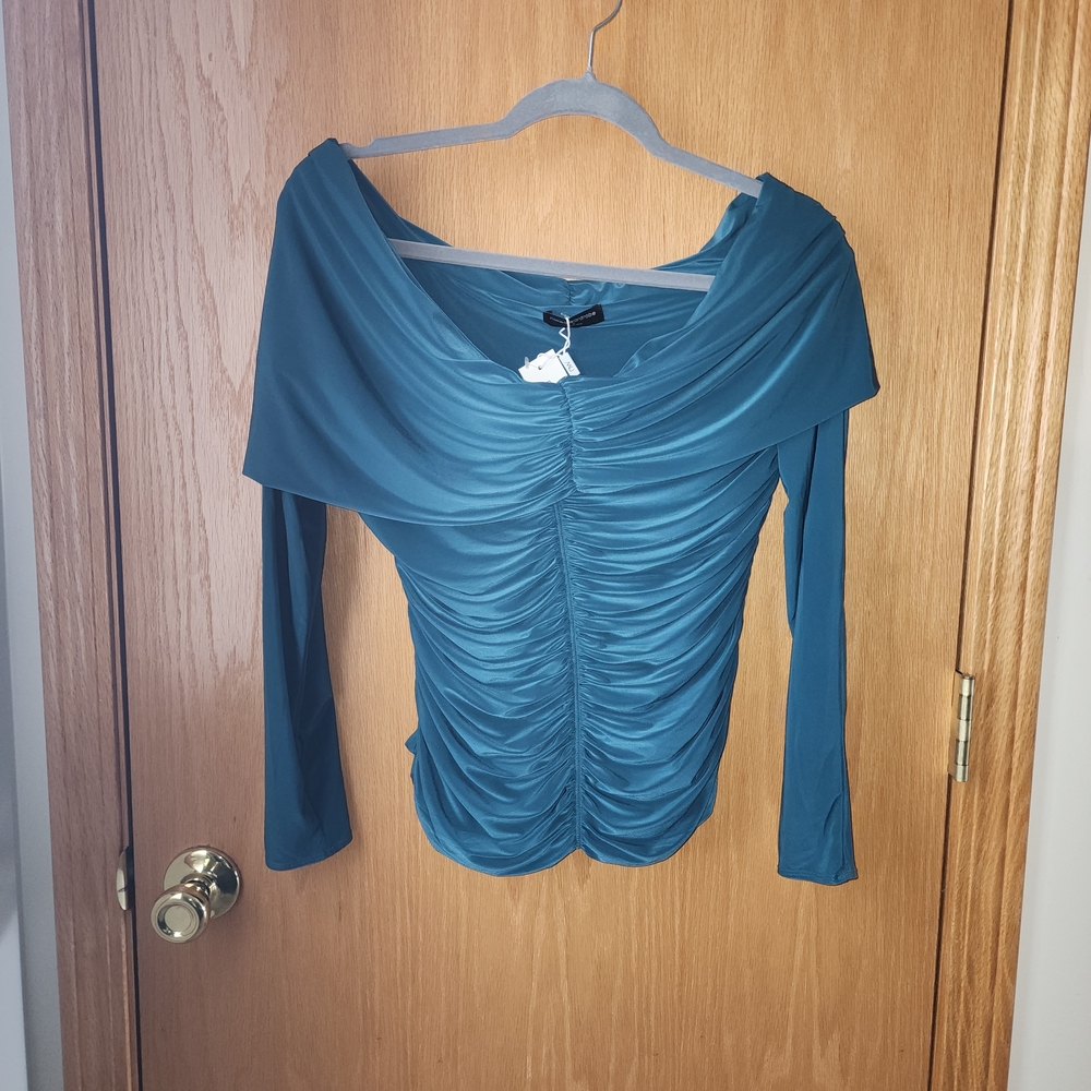 NWT $30 Naked Wardrobe Blouse Blue Gathered Size XL